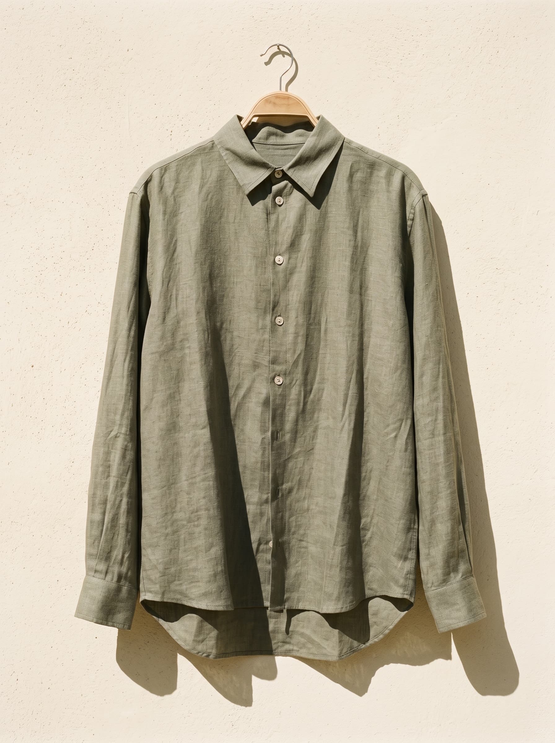 Camicia in lino fotografata in luce di mezzogiorno