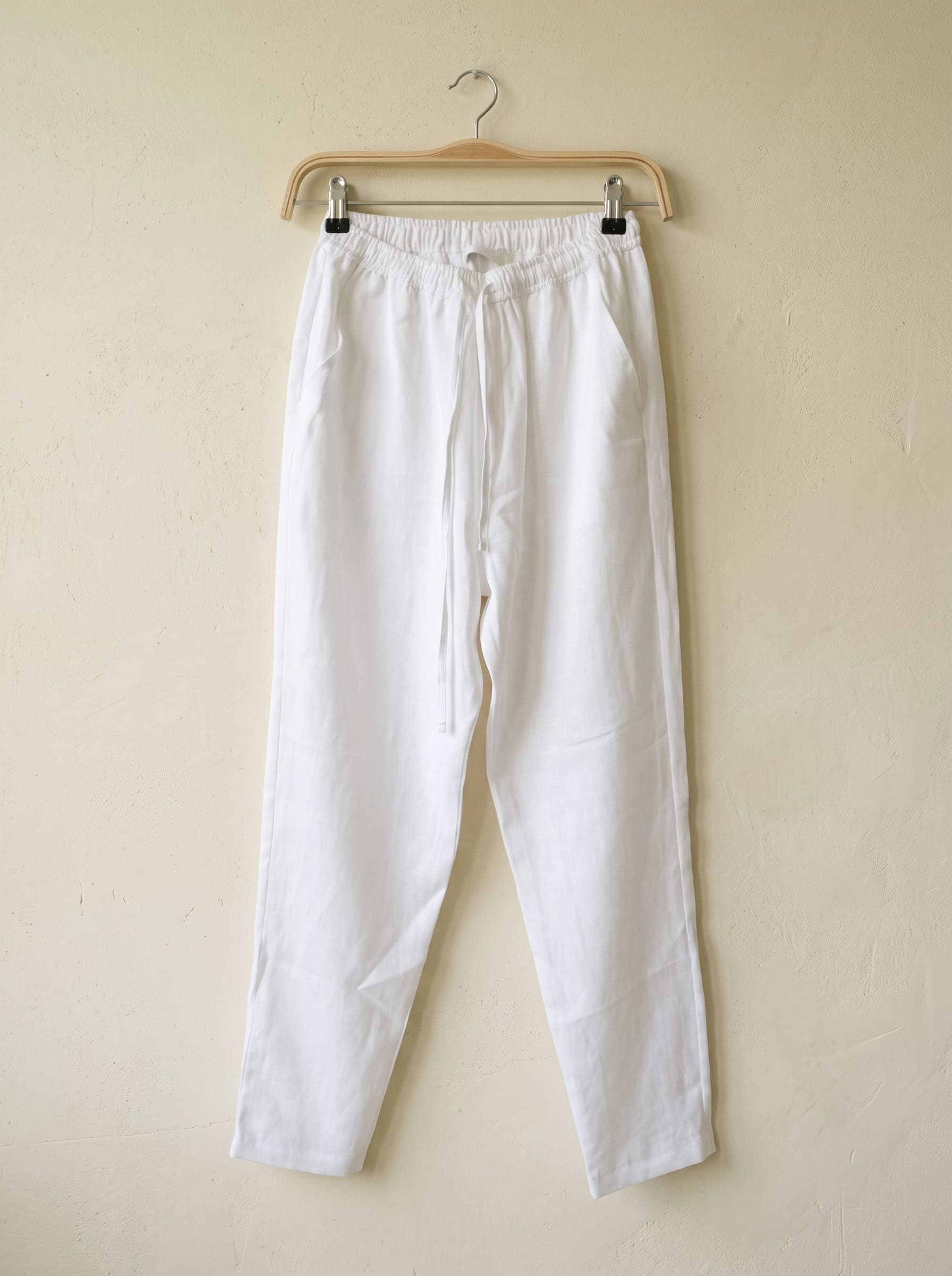 Pantalone da donna in lino bianco con coulisse
