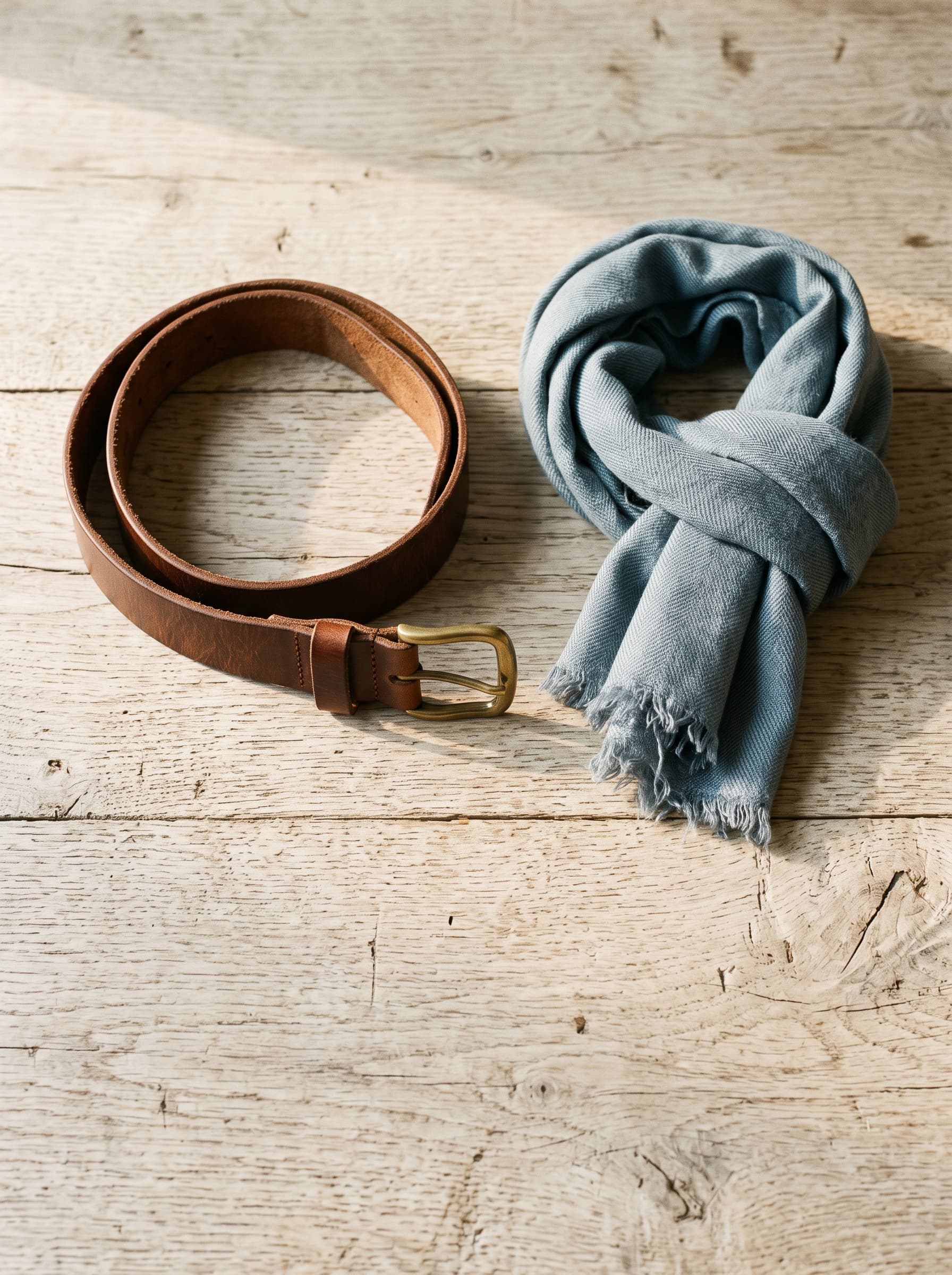 Accessori da uomo: cintura in pelle e sciarpa